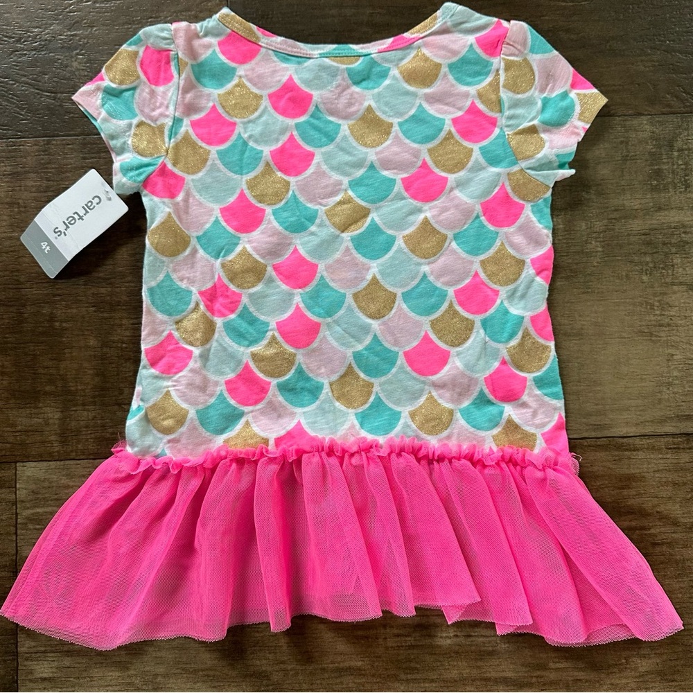 New Carter’s Mermaid Peplum short sleeve top with hot pink tutu design - Picture 2 of 4